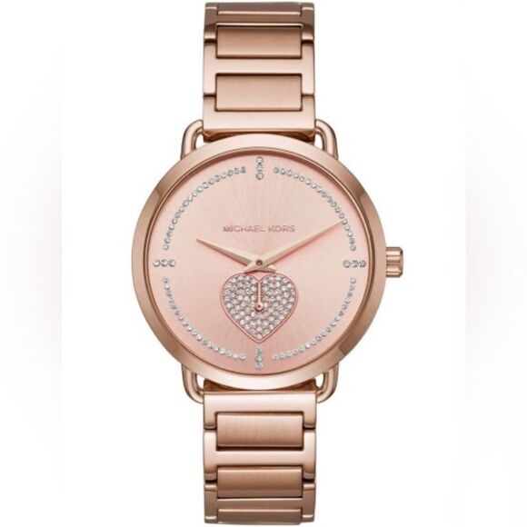Michael Kors Portia Rose Gold Pink Heart Watch in Box 36mm - Picture 1 of 13